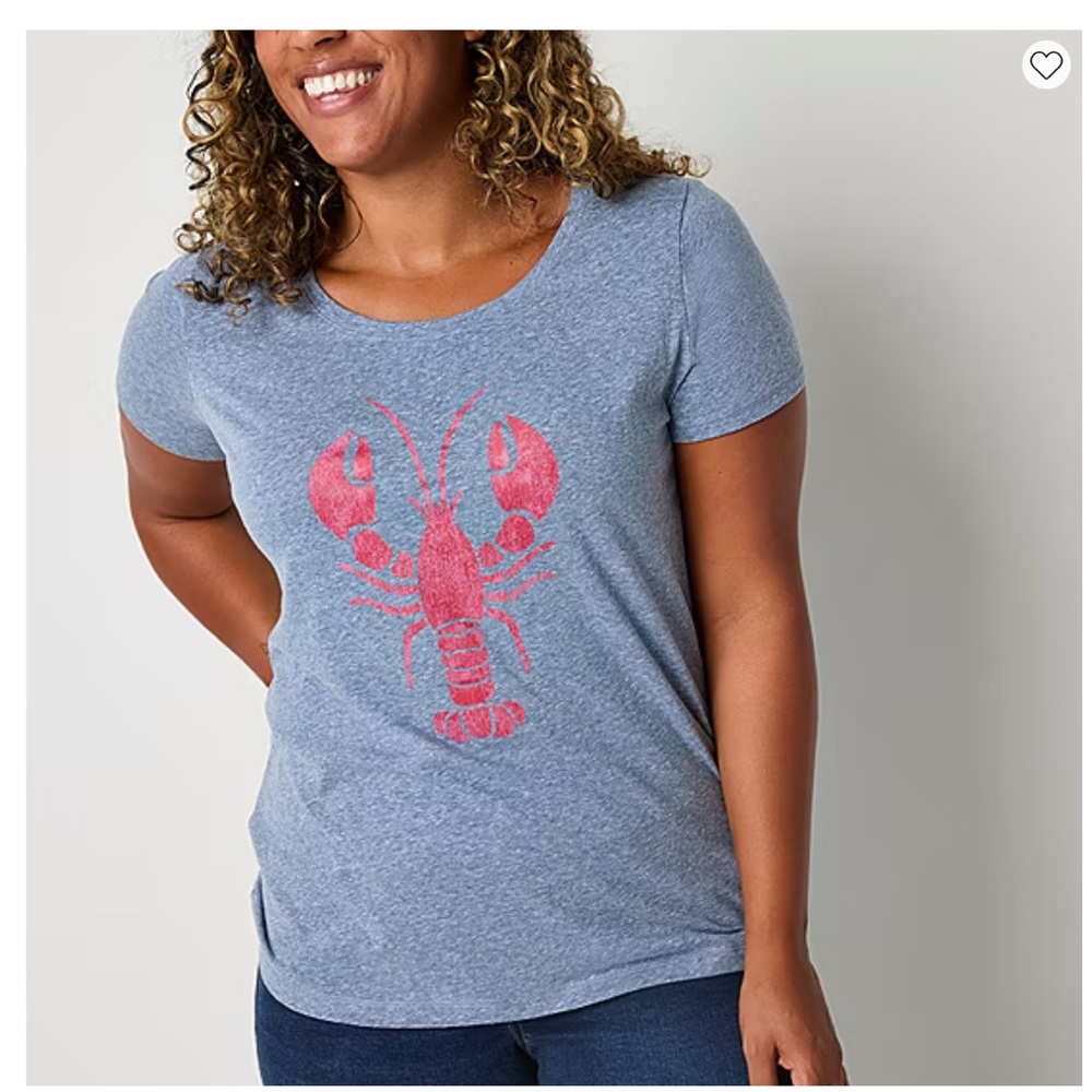 2/$30 St. John’s Bay Navy Blue Red Lobster Graphic Tee Ocean Coastal Beach Vacay - Picture 8 of 9